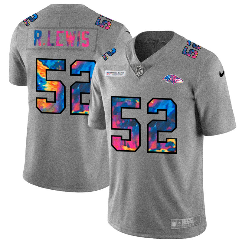NFL Baltimore Ravens #52 Ray Lewis Men Nike MultiColor 2020  Crucial Catch  Jersey Grey